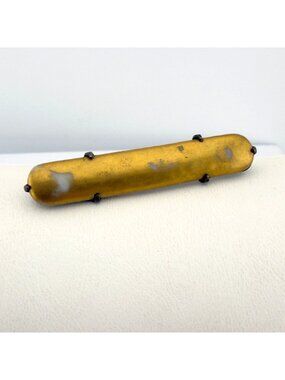Antique Victorian Bar Brooch Painted Porcelain Brass Gold Tone Pin